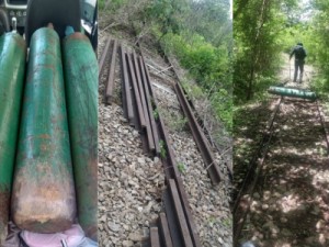 Polícia encontra cilindros de oxigênio com grupo que furtava linha férrea, no Ceará