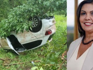 Carro com deputada federal capota na BR-262 em MS após aquaplanagem