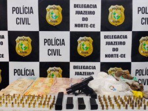 Juazeiro-CE Polícia Civil prende jovem com muita munição, arma drogas e dinheiro