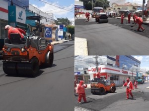 Prefeitura de Barbalha faz recapeamento asfáltico na Rua Santos Dumont