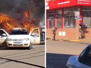 Invasão a banco deixa reféns, tem troca de tiros e carro incendiado