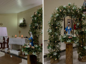 Missa e pau de bandeira abrem festejos em louvor a Nossa Senhora das Graças, do Sítio Taquari