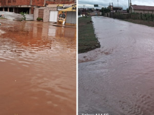 Chuva de 135mm banha Barbalha e canal transborda no centro da cidade