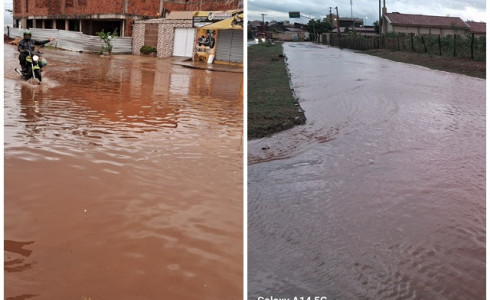 Chuva de 135mm banha Barbalha e canal transborda no centro da cidade