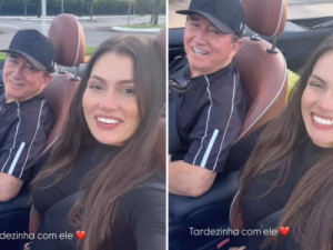 Namorada miss de Amado Batista mostra passeio em carro conversível com o cantor