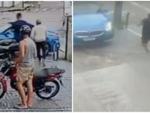 Dupla armada se aproxima de BMW, motorista do carro atira e mata um dos criminosos