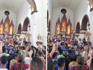 Carregadores do Pau da Bandeira recebem a bênção na Igreja Matriz de Santo Antônio