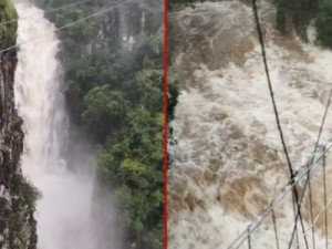 Cascata eleita a mais bela do RS registra aumento de vazão com fortes chuvas