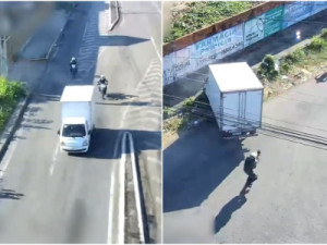 Trio perde controle de caminhão furtado durante perseguição policial em Fortaleza