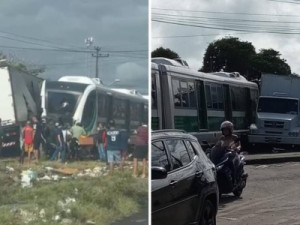 Caminhão colide contra trem do VLT em cruzamento de Fortaleza