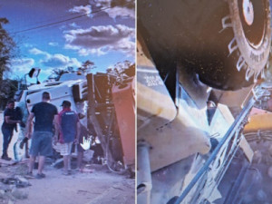 Caminhão com compactador tomba e motorista fica preso às ferragens no Crato
