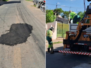 CAGECE faz operação tapa-buraco com asfalto na Rua General Expedito Sampaio no Cirolandia