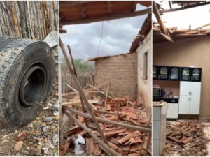 Pneu se solta de caminhão e destrói casa às margens de rodovia no Ceará