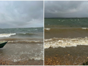 Olha a onda: vento e chuvas transformam açude Orós em "praia" no interior do Ceará