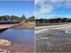 Águas do Balneário do Boi Morto transbordam após fortes chuvas na Região da Ibiapaba, no Ceará