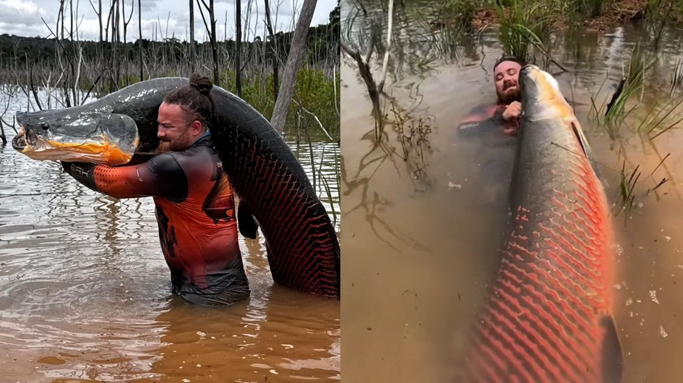 Biólogo pesca peixe de mais de 2 metros em rio de MT e viraliza nas redes sociais