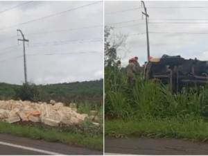 Motorista morre após caminhão com carga de frangos tombar na CE-060