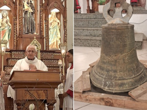 Paróquia expõe antigo sino que poderá ser instalado ao lado da Matriz de Santo Antônio