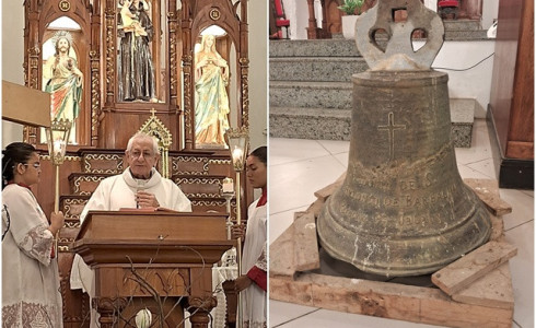 Paróquia expõe antigo sino que poderá ser instalado ao lado da Matriz de Santo Antônio