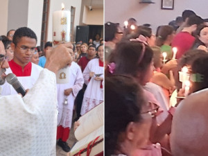 Sábado de Aleluia celebrante acende o Círio Pascal e fiéis acendem velas nas igrejas e capelas de Barbalha
