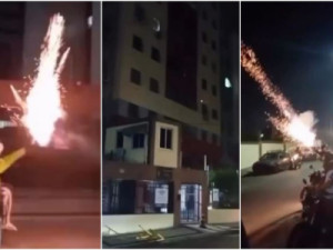 Grupo de motoboys atira rojões contra prédio e faz buzinaço após confusão com moradora em Fortaleza