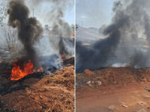 Incêndio nas margens da CE-060 rodovia Barbalha/Caldas