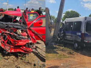 Acidente com carros e van deixa três feridos e causa incêndio em vegetação no interior do Ceará